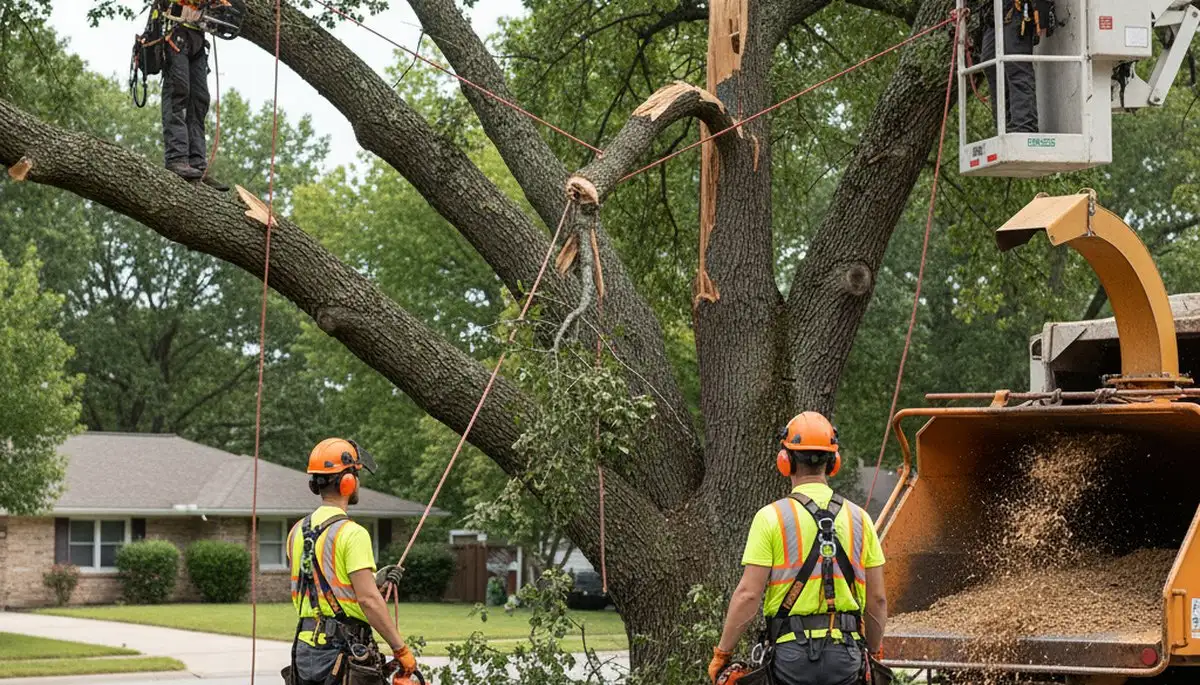 Emergency tree crew clearing storm damage in Easton, PA