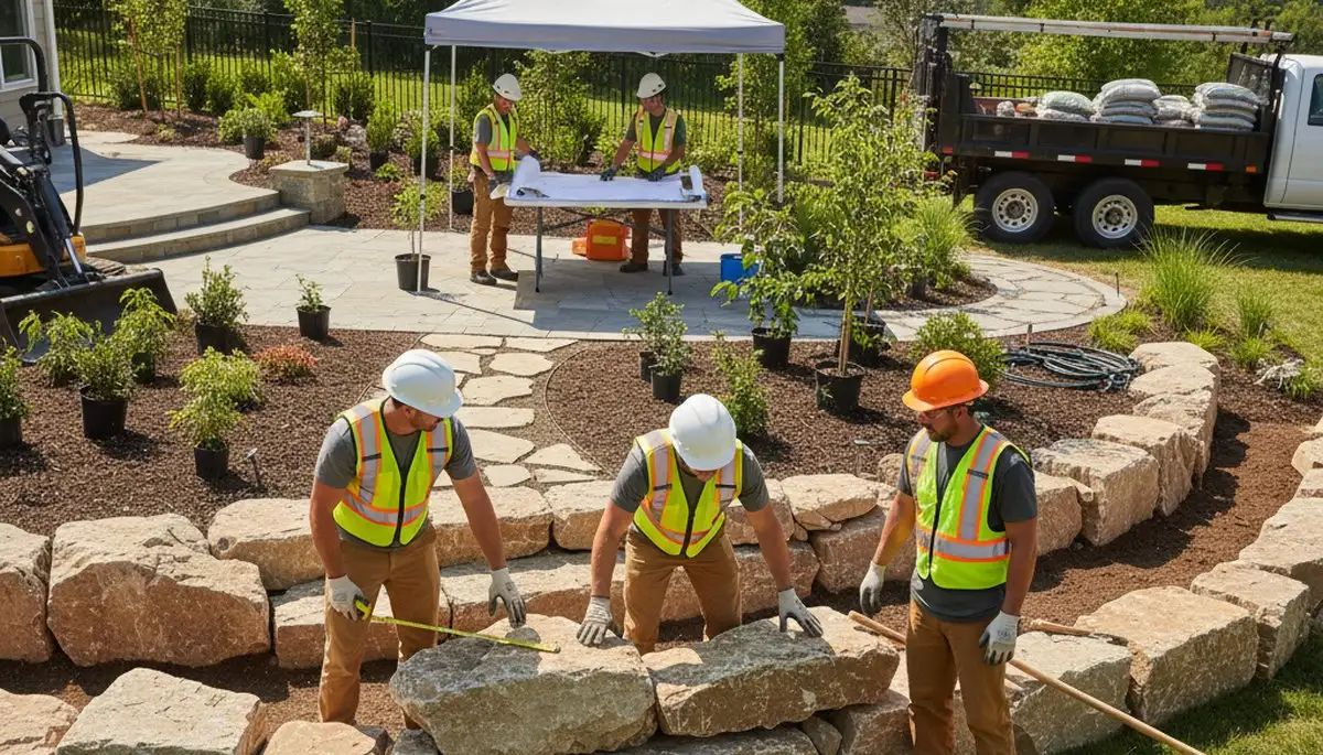Landscape design for Easton, PA tree-service property with trees, slopes, and drainage planning