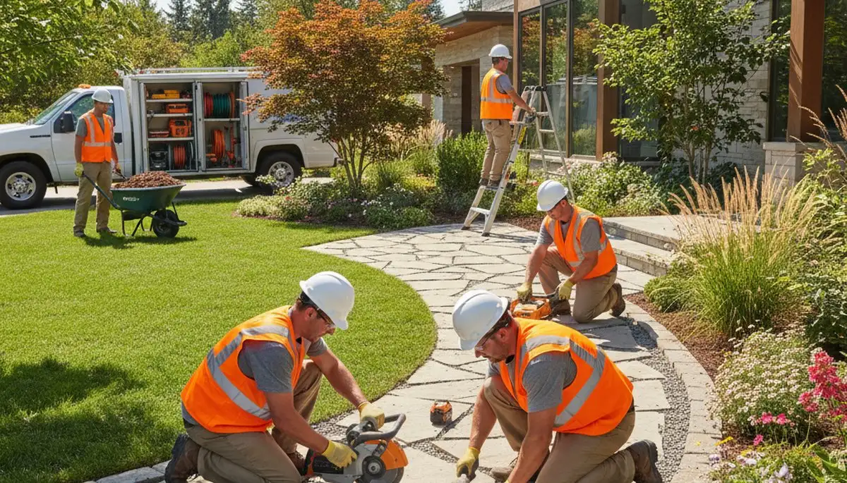 Arbor Tree Care landscapers working on Easton, PA yard for soil, slope, and shade improvements