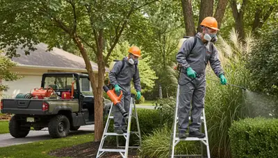 Tick control service team treating Easton, PA yard for safer outdoor spaces