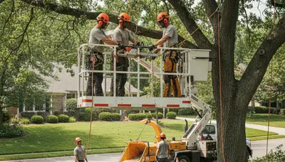 Tree removal crew in Easton, PA cutting a hazardous tree for safe property clearance