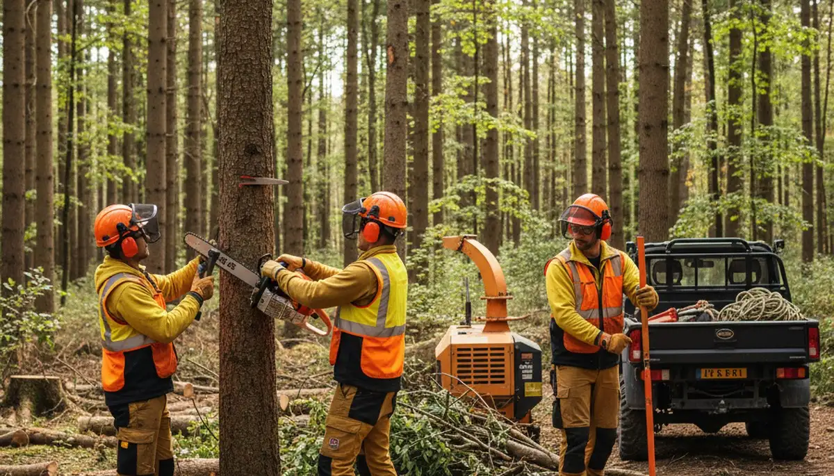 Woodlot management crew maintaining wooded property in Easton, PA for safer, healthier land